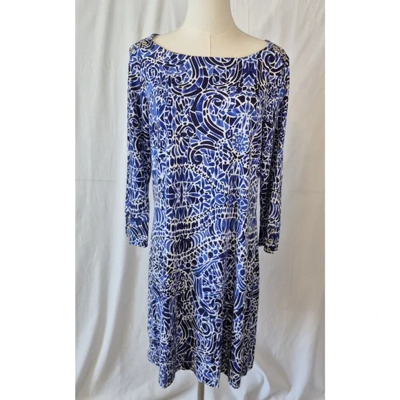 Lilly Pulitzer Bright Navy Taverna Tile Allover Sophie Dress Large - Picture 2 of 8